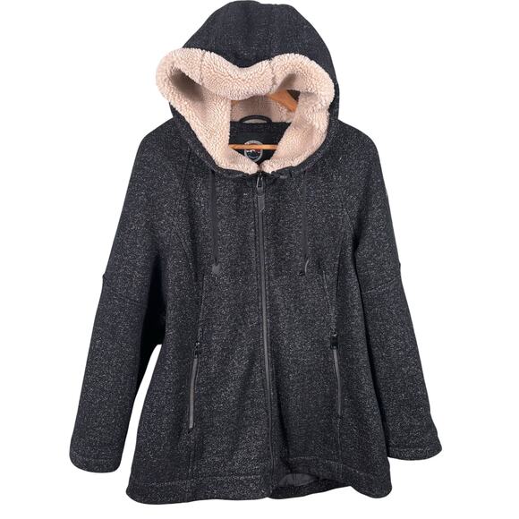 1 Madison Expedition Women's Size Large Black Knit Sherpa Hooded Winter Jacket - Picture 1 of 11